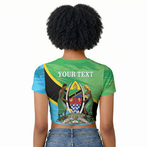 Personalized Tanzania Independence Day Raglan Cropped T shirt Happy 65th Anniversary Grunge Flag
