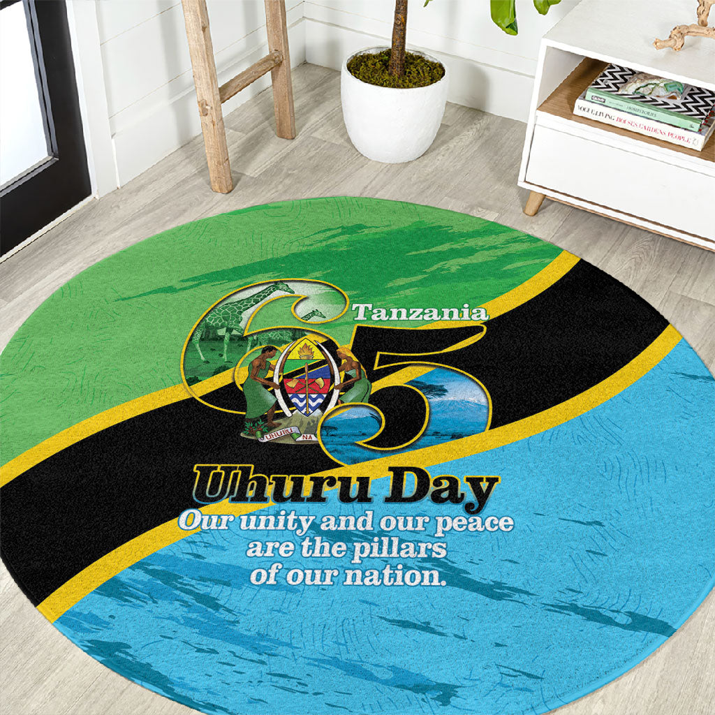 Tanzania Independence Day Round Carpet Happy 65th Anniversary Grunge Flag
