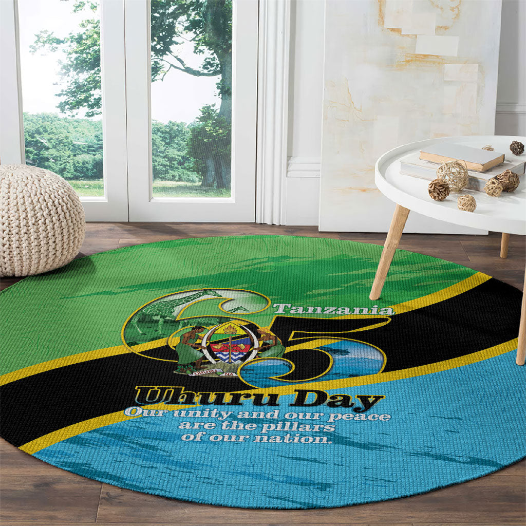 Tanzania Independence Day Round Carpet Happy 65th Anniversary Grunge Flag