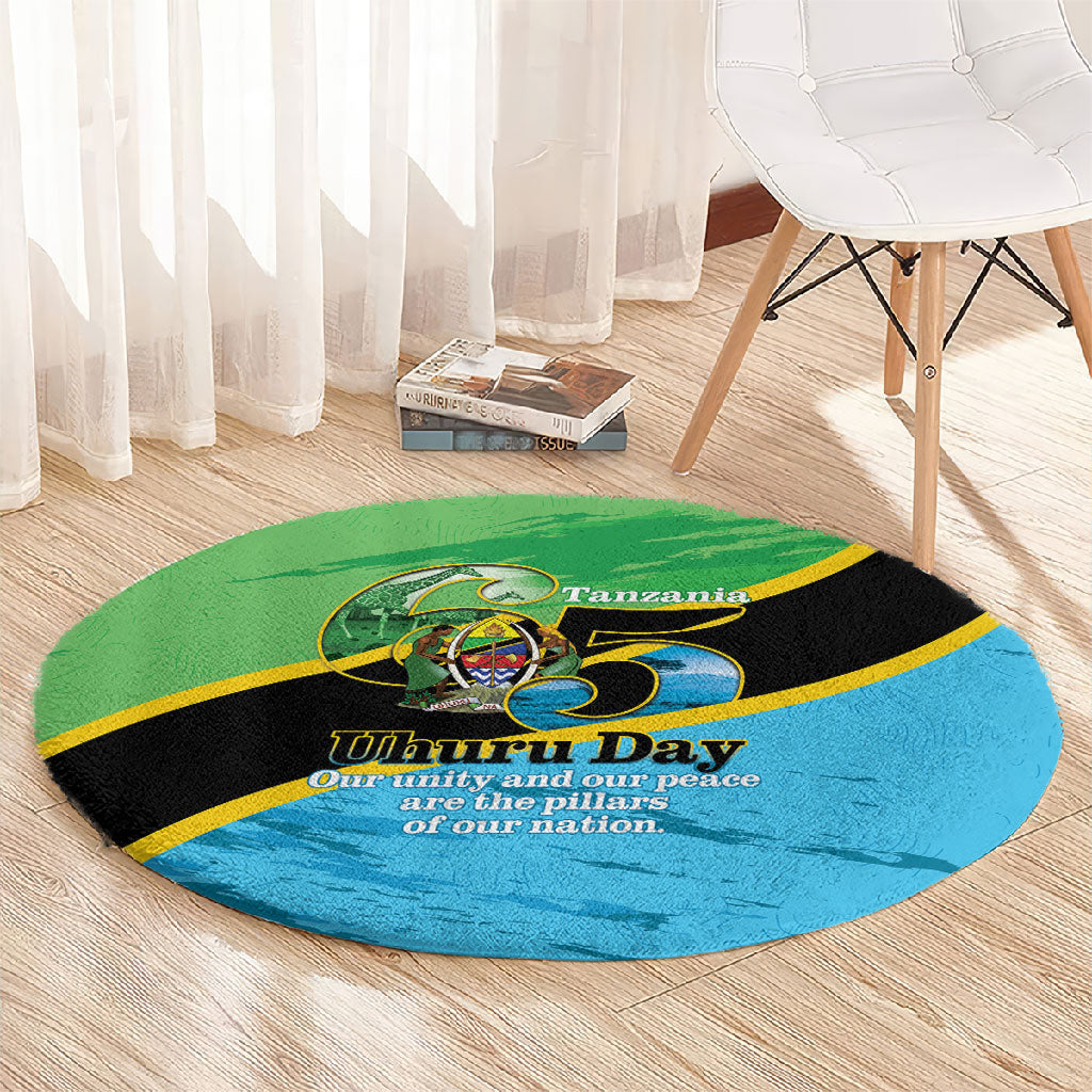 Tanzania Independence Day Round Carpet Happy 65th Anniversary Grunge Flag