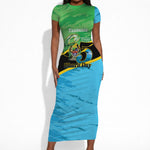 Personalized Tanzania Independence Day Short Sleeve Bodycon Dress Happy 65th Anniversary Grunge Flag