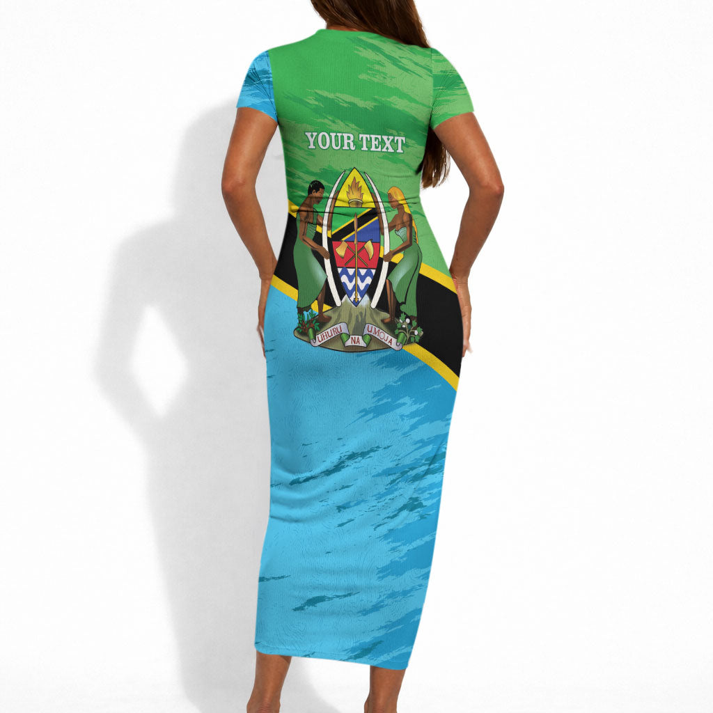 Personalized Tanzania Independence Day Short Sleeve Bodycon Dress Happy 65th Anniversary Grunge Flag