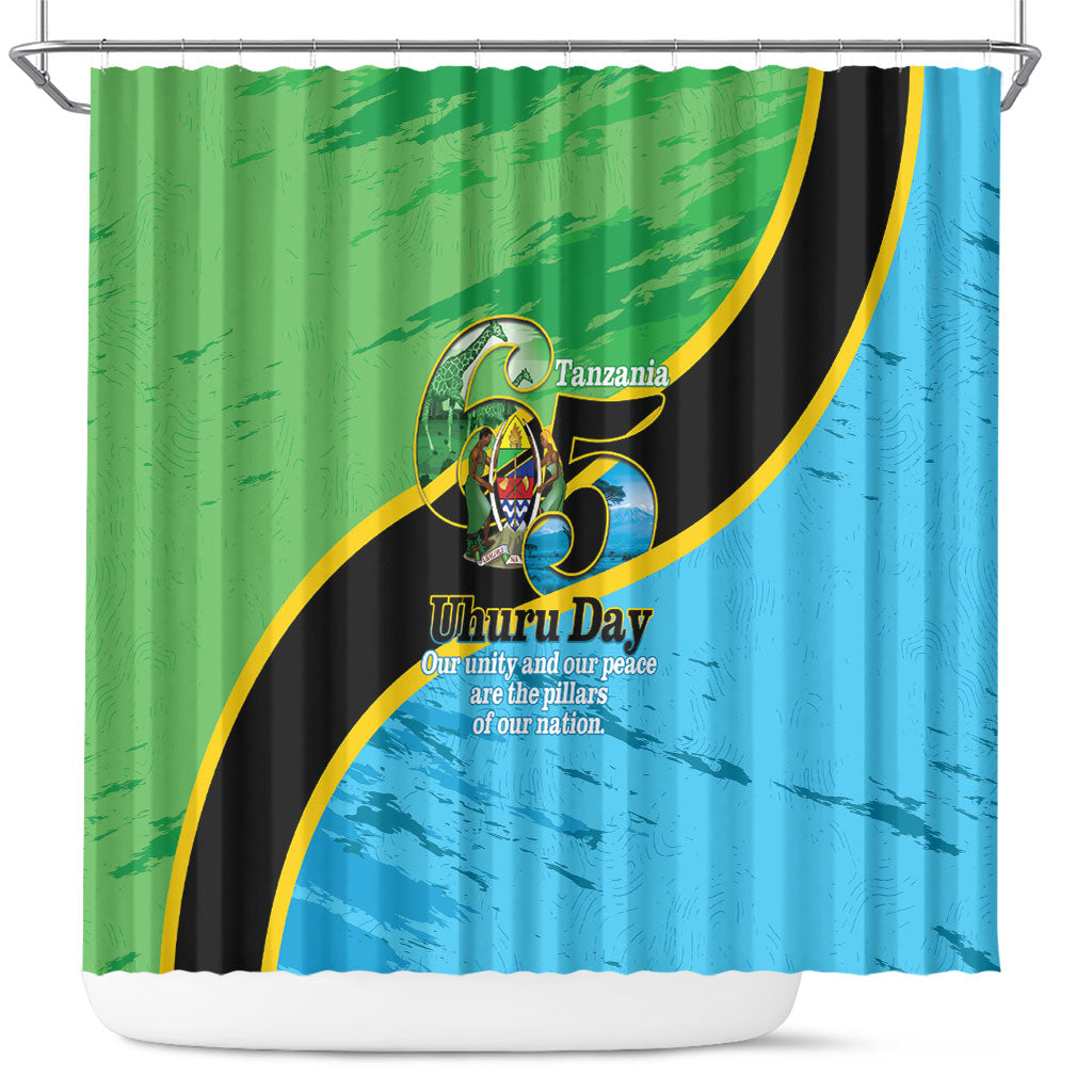 Tanzania Independence Day Shower Curtain Happy 65th Anniversary Grunge Flag