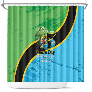 Tanzania Independence Day Shower Curtain Happy 65th Anniversary Grunge Flag
