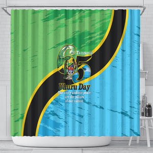 Tanzania Independence Day Shower Curtain Happy 65th Anniversary Grunge Flag