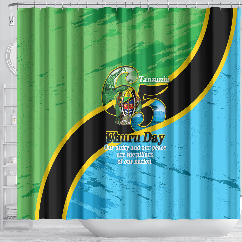 Tanzania Independence Day Shower Curtain Happy 65th Anniversary Grunge Flag