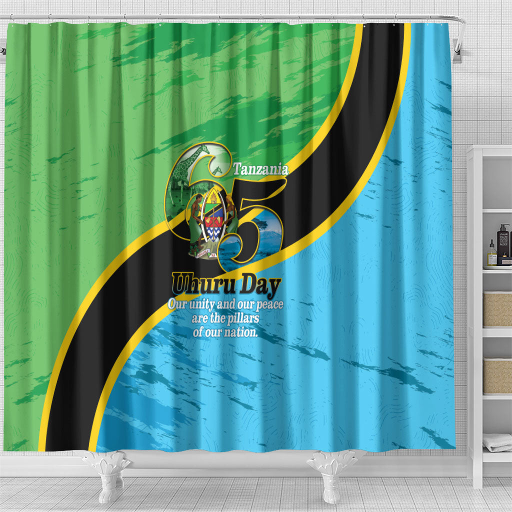 Tanzania Independence Day Shower Curtain Happy 65th Anniversary Grunge Flag