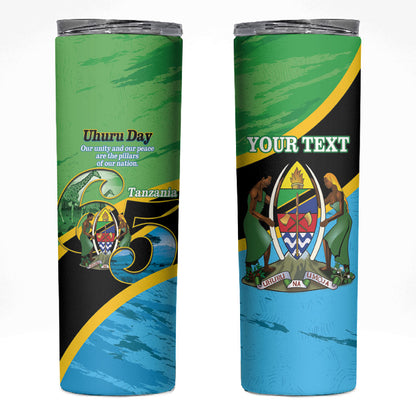 Personalized Tanzania Independence Day Skinny Tumbler Happy 65th Anniversary Grunge Flag