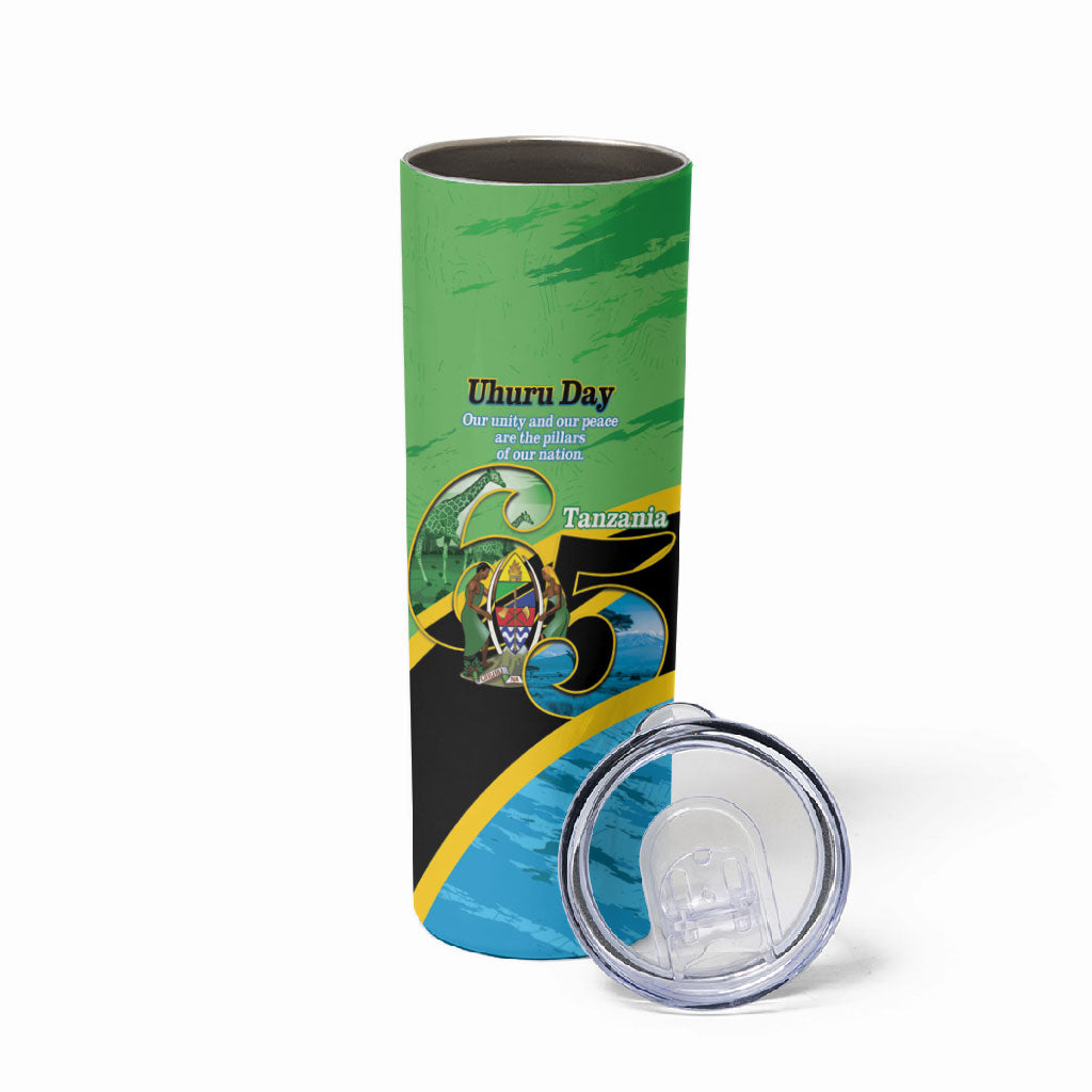Personalized Tanzania Independence Day Skinny Tumbler Happy 65th Anniversary Grunge Flag