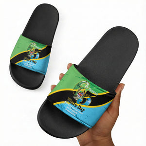 Tanzania Independence Day Slide Sandals Happy 65th Anniversary Grunge Flag
