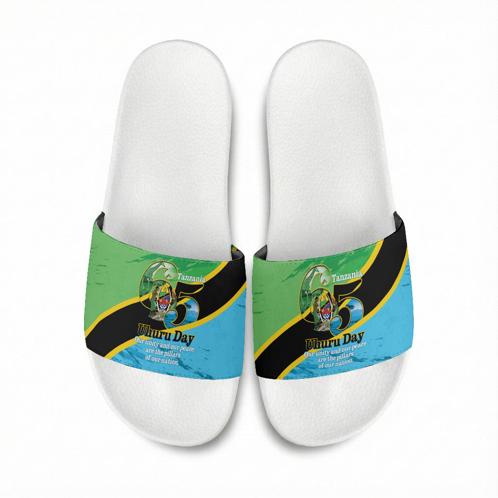 Tanzania Independence Day Slide Sandals Happy 65th Anniversary Grunge Flag