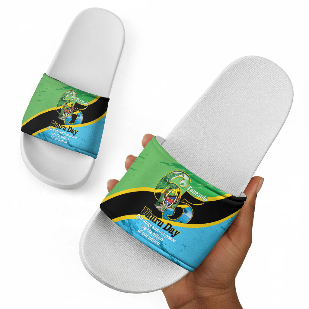Tanzania Independence Day Slide Sandals Happy 65th Anniversary Grunge Flag