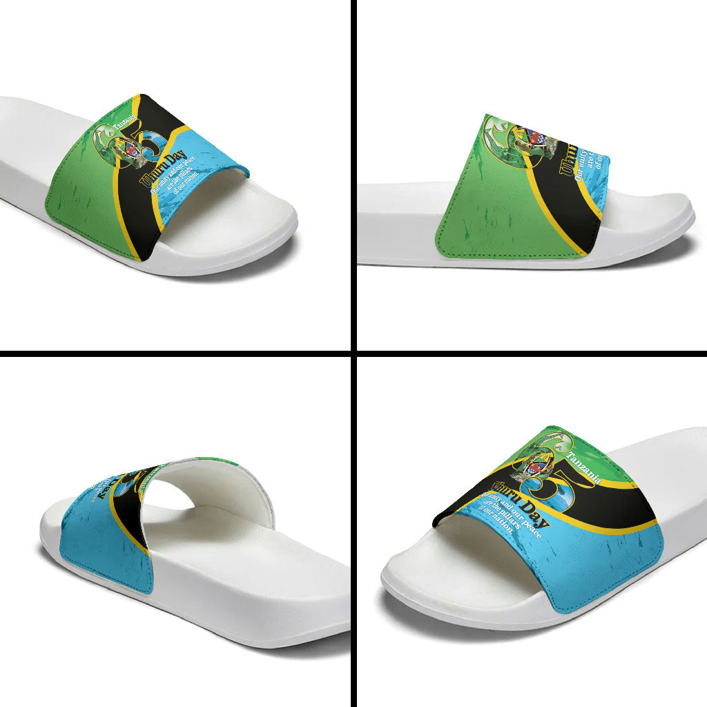 Tanzania Independence Day Slide Sandals Happy 65th Anniversary Grunge Flag