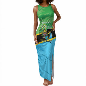 Personalized Tanzania Independence Day Tank Maxi Dress Happy 65th Anniversary Grunge Flag
