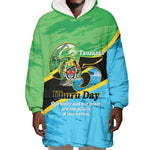Personalized Tanzania Independence Day Wearable Blanket Hoodie Happy 65th Anniversary Grunge Flag