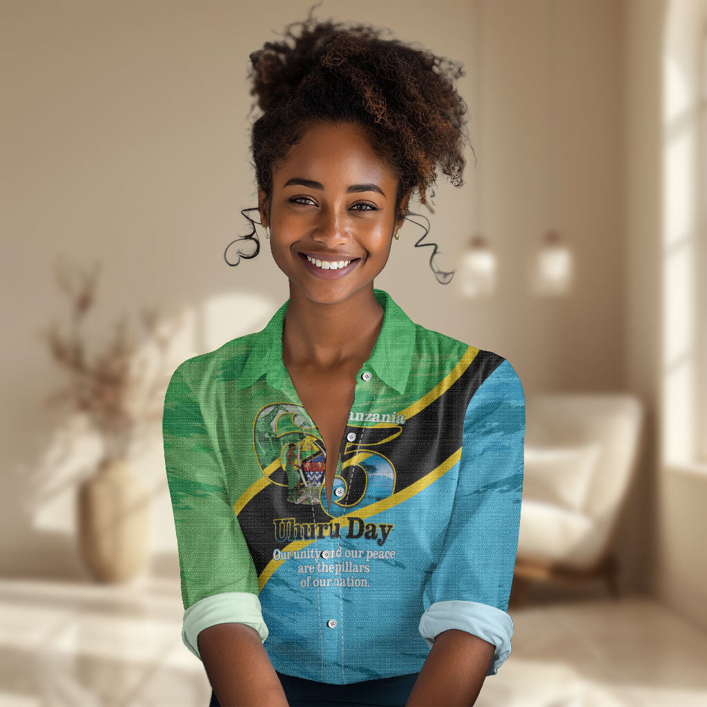 Personalized Tanzania Independence Day Women Casual Shirt Happy 65th Anniversary Grunge Flag