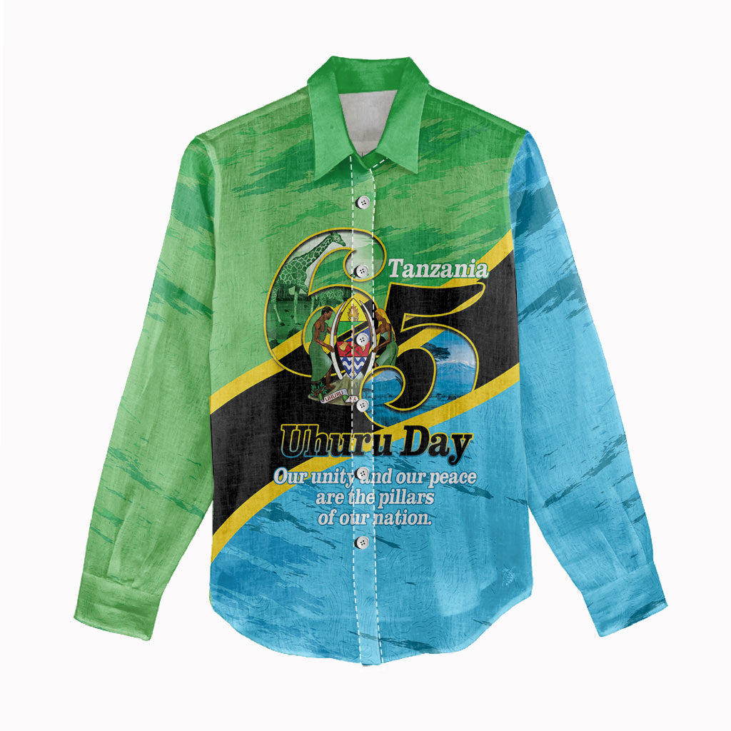 Personalized Tanzania Independence Day Women Casual Shirt Happy 65th Anniversary Grunge Flag