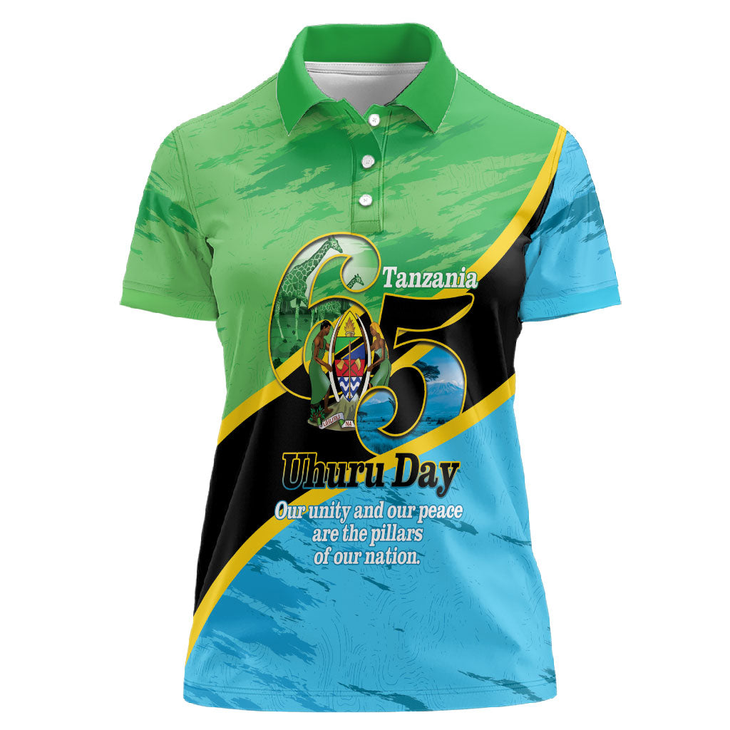 Personalized Tanzania Independence Day Women Polo Shirt Happy 65th Anniversary Grunge Flag
