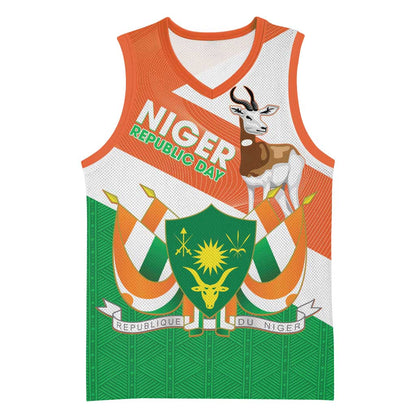 Afro Niger Basketball Jersey Dama Gazelle African Pattern - Republic Day LT14