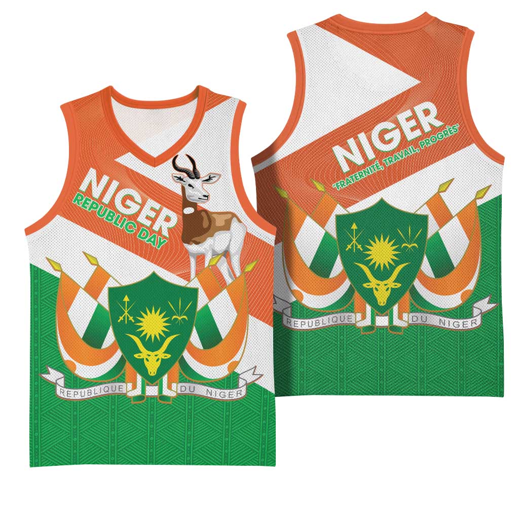 Afro Niger Basketball Jersey Dama Gazelle African Pattern - Republic Day LT14