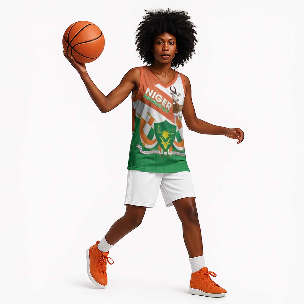 Afro Niger Basketball Jersey Dama Gazelle African Pattern - Republic Day LT14