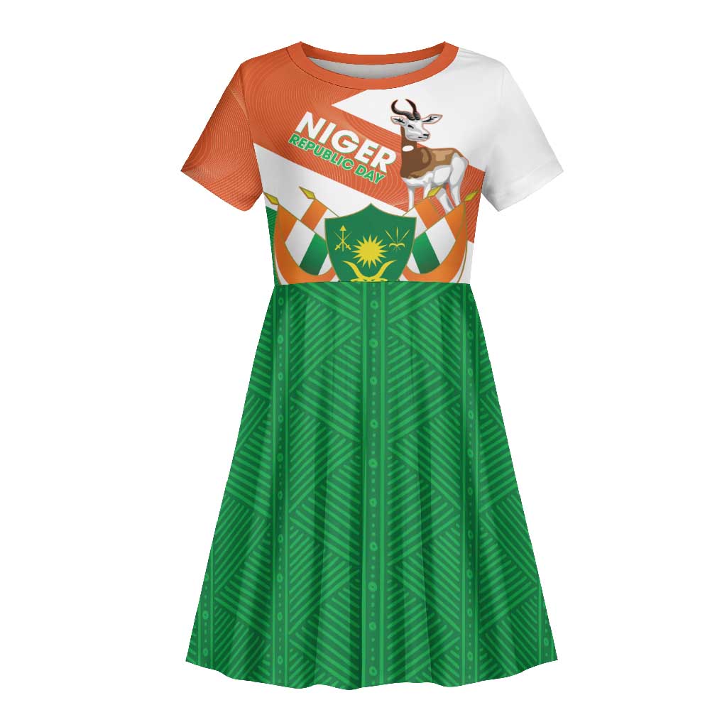 Afro Niger Kid Short Sleeve Dress Dama Gazelle African Pattern - Republic Day