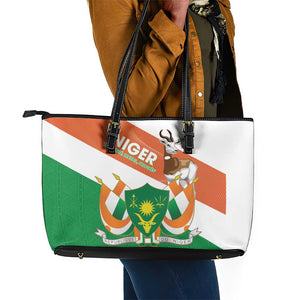 Afro Niger Leather Tote Bag Dama Gazelle African Pattern - Republic Day