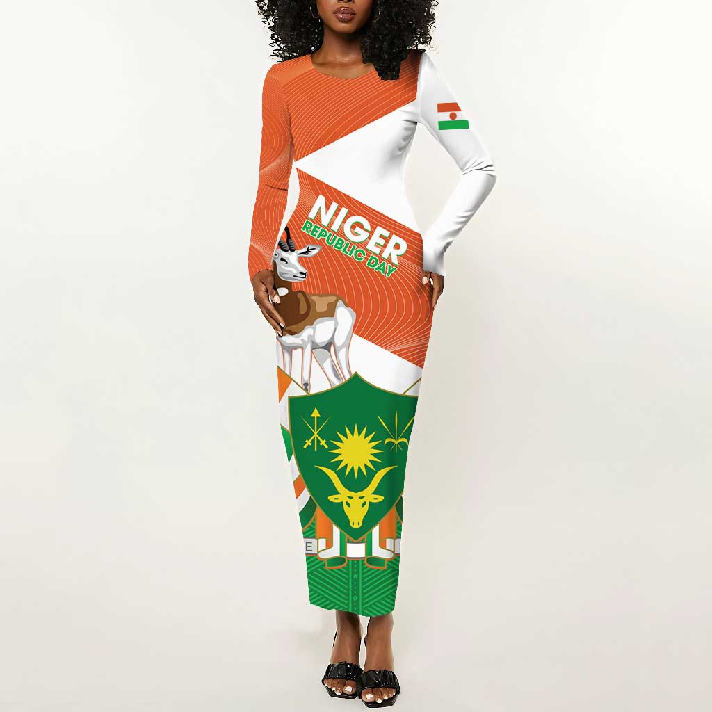 Afro Niger Long Sleeve Bodycon Dress Dama Gazelle African Pattern - Republic Day