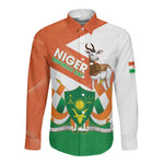 Afro Niger Long Sleeve Button Shirt Dama Gazelle African Pattern - Republic Day