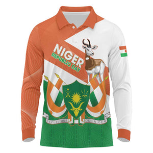 Afro Niger Long Sleeve Polo Shirt Dama Gazelle African Pattern - Republic Day