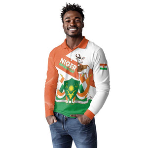 Afro Niger Long Sleeve Polo Shirt Dama Gazelle African Pattern - Republic Day