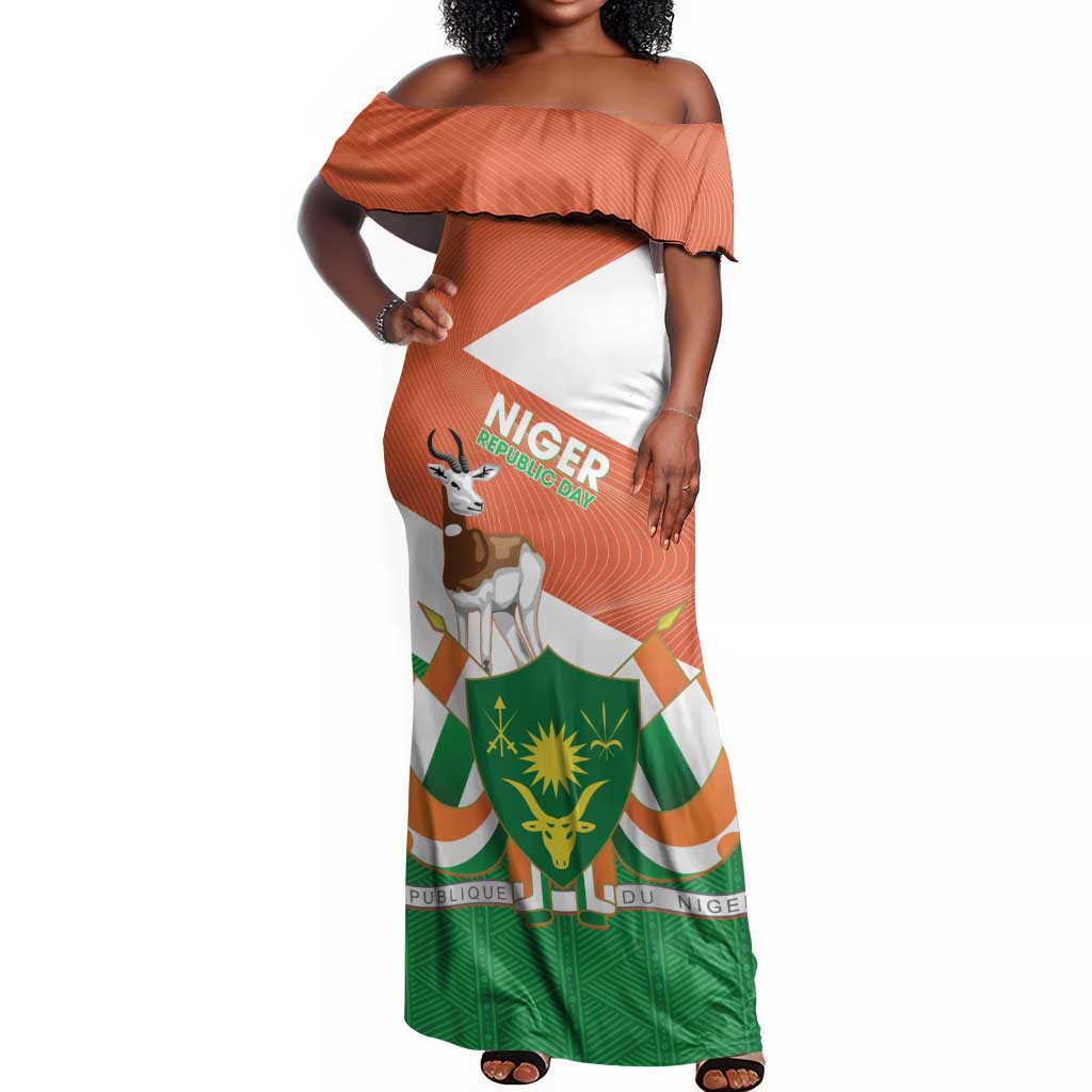 Afro Niger Off Shoulder Maxi Dress Dama Gazelle African Pattern - Republic Day