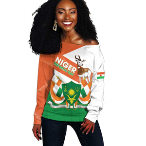 Afro Niger Off Shoulder Sweater Dama Gazelle African Pattern - Republic Day