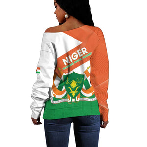 Afro Niger Off Shoulder Sweater Dama Gazelle African Pattern - Republic Day