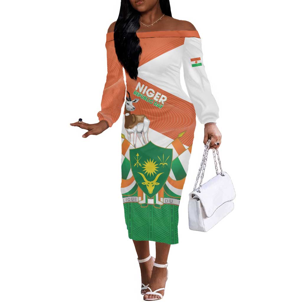 Afro Niger Off The Shoulder Long Sleeve Dress Dama Gazelle African Pattern - Republic Day