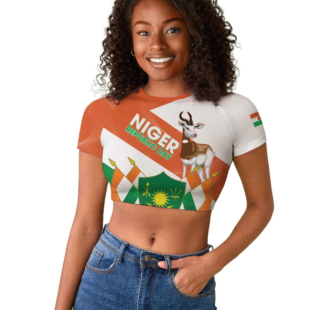 Afro Niger Raglan Cropped T shirt Dama Gazelle African Pattern - Republic Day