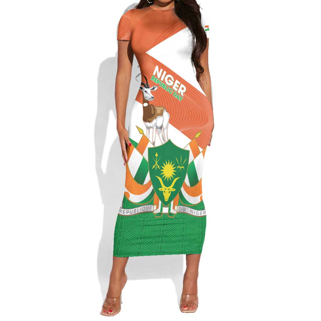 Afro Niger Short Sleeve Bodycon Dress Dama Gazelle African Pattern - Republic Day