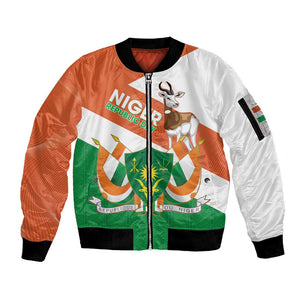 Afro Niger Sleeve Zip Bomber Jacket Dama Gazelle African Pattern - Republic Day