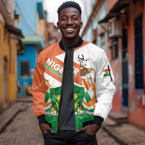 Afro Niger Sleeve Zip Bomber Jacket Dama Gazelle African Pattern - Republic Day