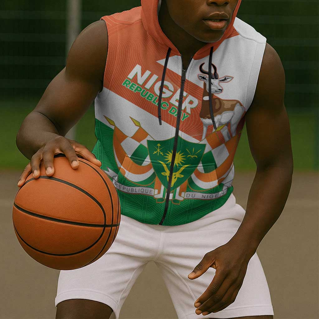 Afro Niger Sleeveless Zip Hoodie Dama Gazelle African Pattern - Republic Day - African Pride