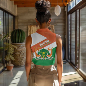 Afro Niger Women Sleeveless Polo Shirt Dama Gazelle African Pattern - Republic Day