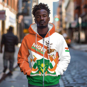 Afro Niger Zip Hoodie Dama Gazelle African Pattern - Republic Day