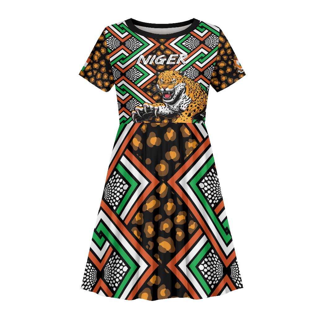 Personalized Afro Niger Kid Short Sleeve Dress Leopard Ankara African Pattern