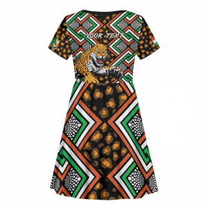 Personalized Afro Niger Kid Short Sleeve Dress Leopard Ankara African Pattern