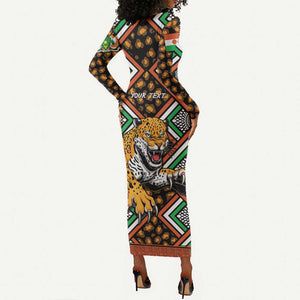 Personalized Afro Niger Long Sleeve Bodycon Dress Leopard Ankara African Pattern