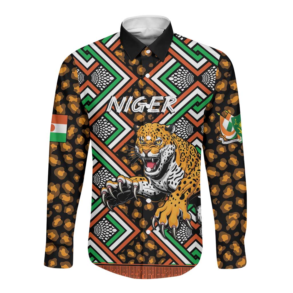 Personalized Afro Niger Long Sleeve Button Shirt Leopard Ankara African Pattern