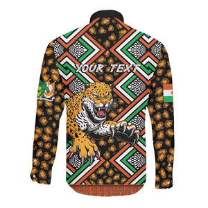 Personalized Afro Niger Long Sleeve Button Shirt Leopard Ankara African Pattern