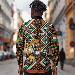 Personalized Afro Niger Long Sleeve Button Shirt Leopard Ankara African Pattern