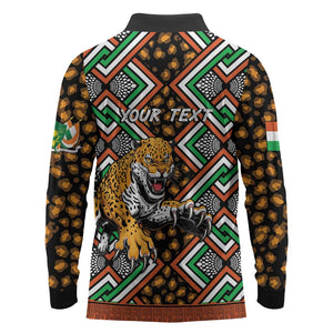 Personalized Afro Niger Long Sleeve Polo Shirt Leopard Ankara African Pattern