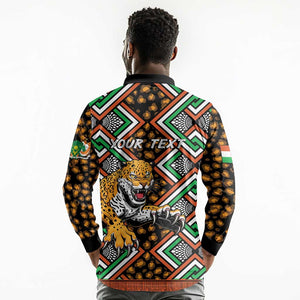 Personalized Afro Niger Long Sleeve Polo Shirt Leopard Ankara African Pattern